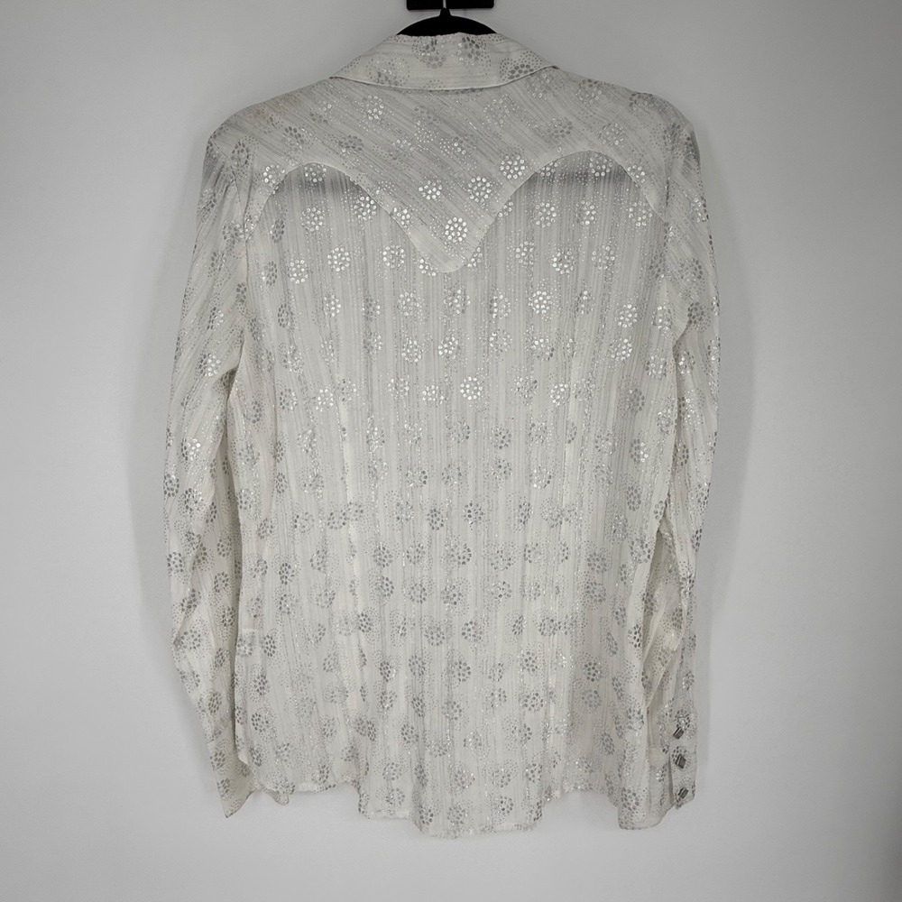 Roper Shirt Large Womens White Metallic Western Coastal Cowgirl Pearl Snaps - Picture 7 of 11